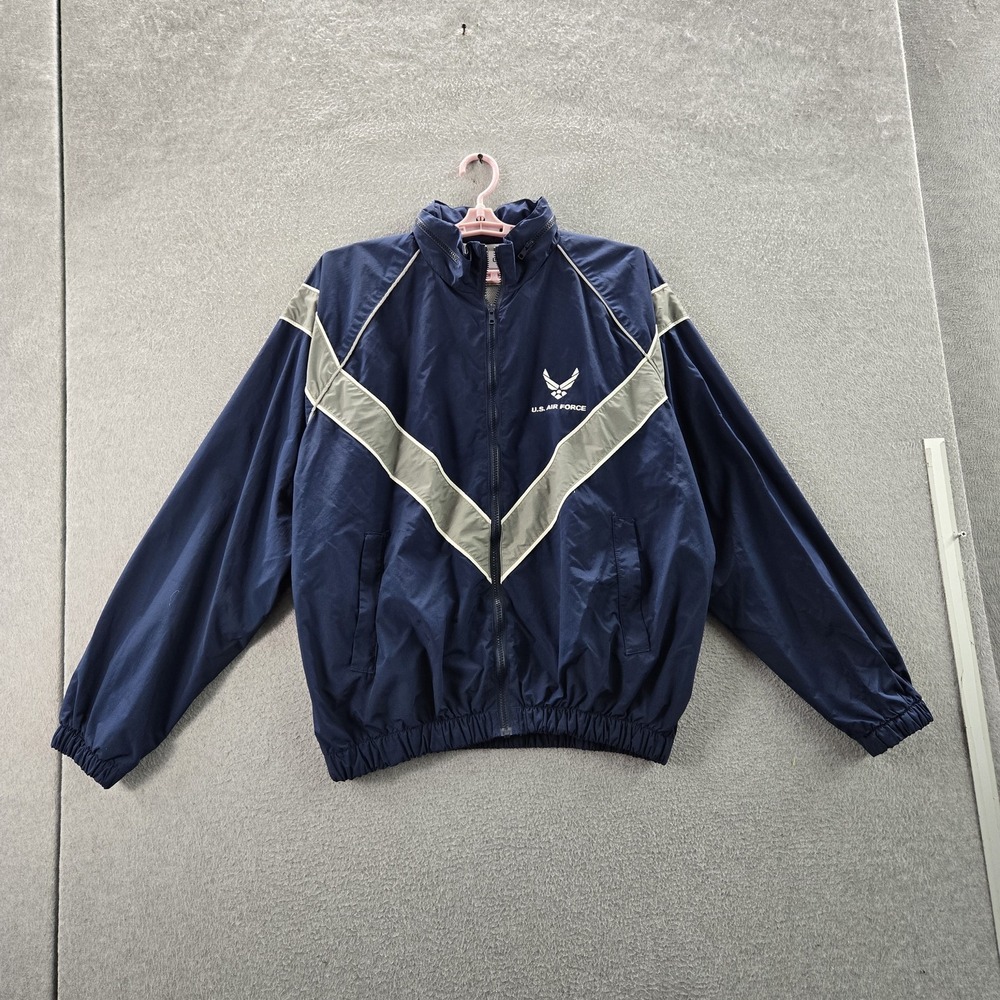 VINTAGE‎ US Air Force Men Jacket L Blue Nylon Colorblock 90s Windbreaker PFU